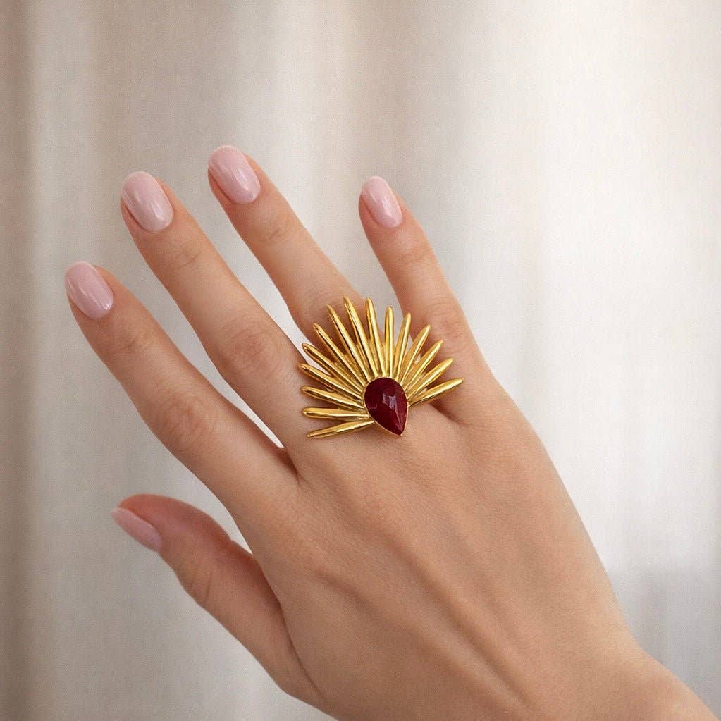 SUNRAY - Adjustable Fuchsia Ring – 18K Gold-Plated Steel
