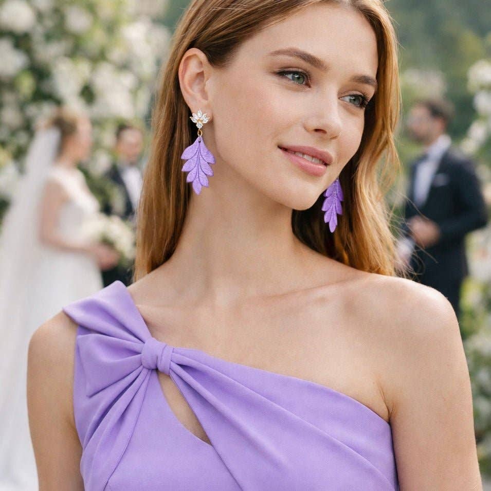 Liria - Leaf Statement Earrings: Viola