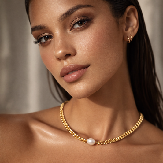 Sol Pearl - Steel Necklace with Central Pearl