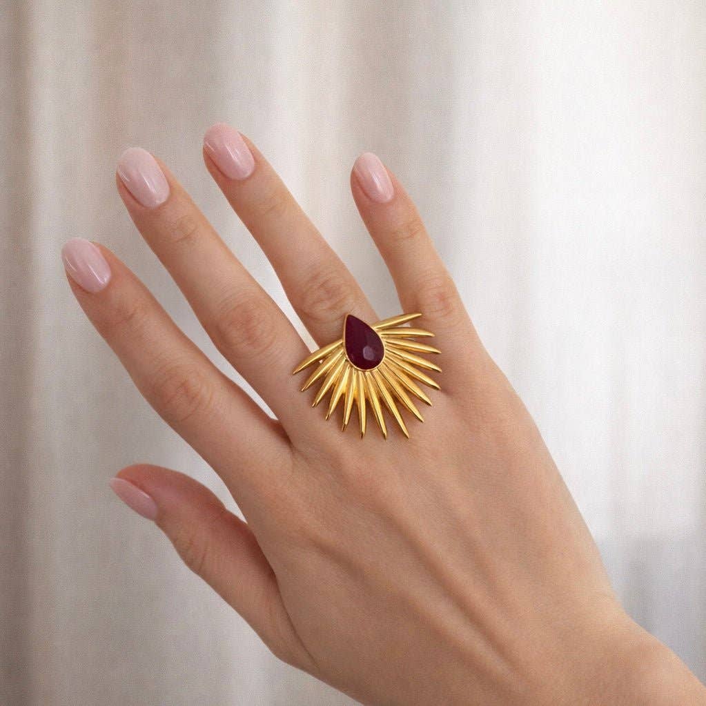 SUNRAY - Adjustable Fuchsia Ring – 18K Gold-Plated Steel