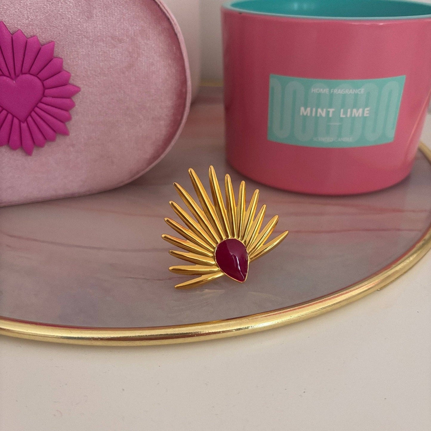 SUNRAY - Adjustable Fuchsia Ring – 18K Gold-Plated Steel