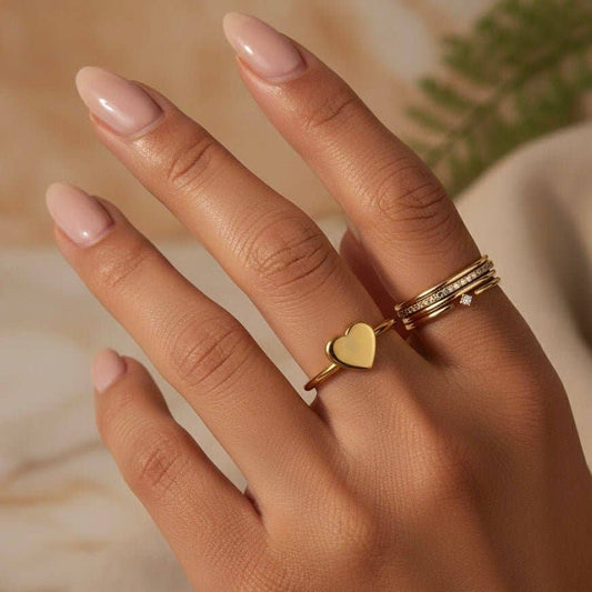 CORA - heart ring in gold-plated waterproof steel