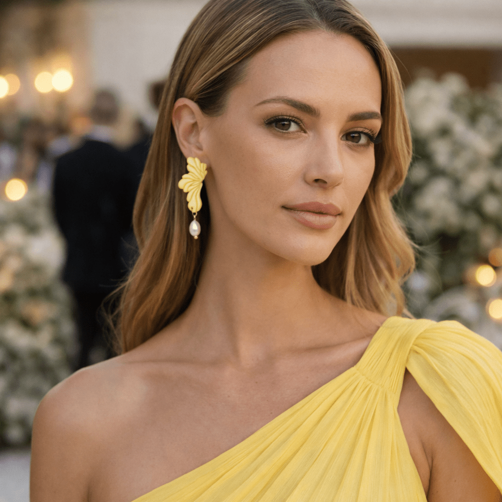 Perla Bloom – Stud earrings with river pearl, handmade in Italy: Yellow