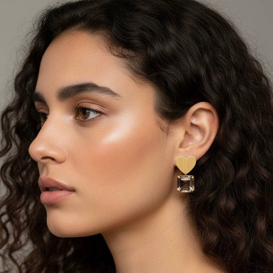 LOVELLE - Gold heart earrings and glass