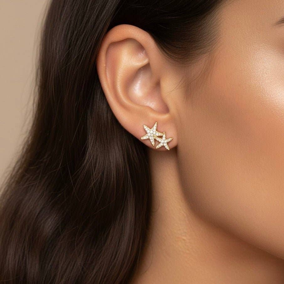 Mermaid's Twinkle Gleam - Starfish Stud Earrings