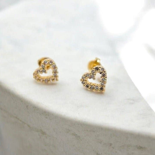 Heart lobe earrings with zircons