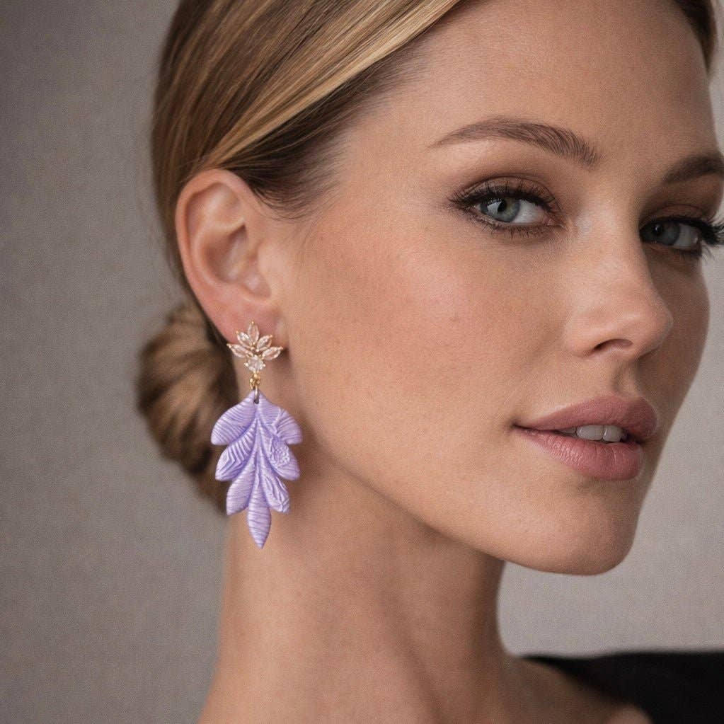 Liria - Leaf Statement Earrings: Viola